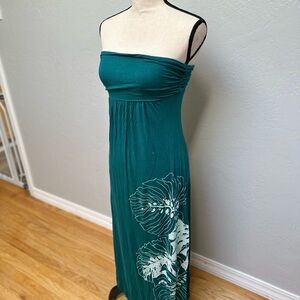Brioni Teal Strapless Dress with Floral Design